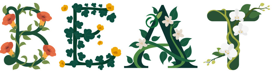 BEAT, Artistic Botanical Alphabet Vector Art