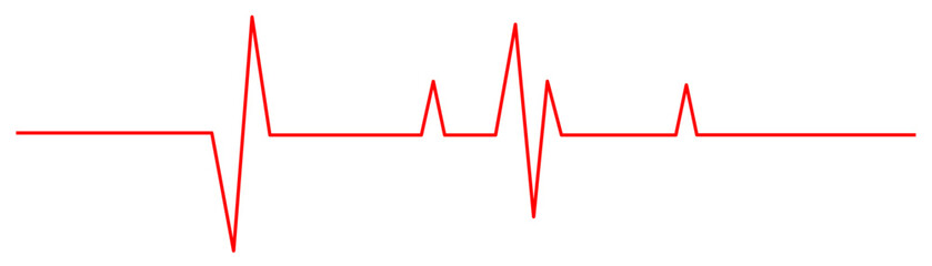 Red heartbeat line icon with transparent background, depicting an electrocardiogram pulse, vital sign monitor display, and health progress graph, vector illustration