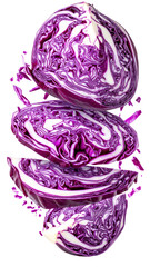 Fototapeta premium Layered Purple Cabbage Slices Displaying Freshness and Vibrant Color Against a Transparent Background