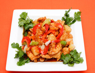 Sweet and Sour Chicken with Red Pepper and Pineapple Chunks