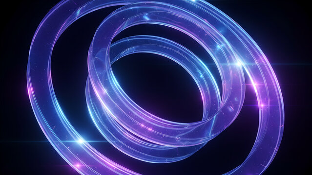 Neon glass ring spiral abstract purple blue swirl motion
