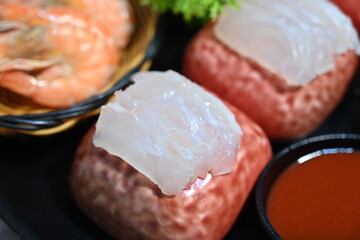 Korean style raw fish. Sashimi