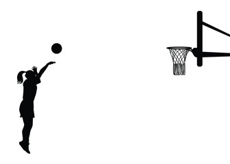 Fototapeta premium Silhouette of a basketball player in a jump shot position.