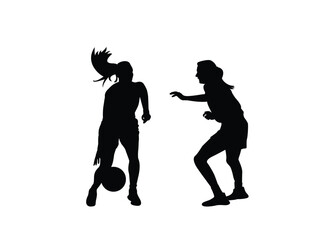 Silhouette of female basketball player. Isolated background. Vector illustration.