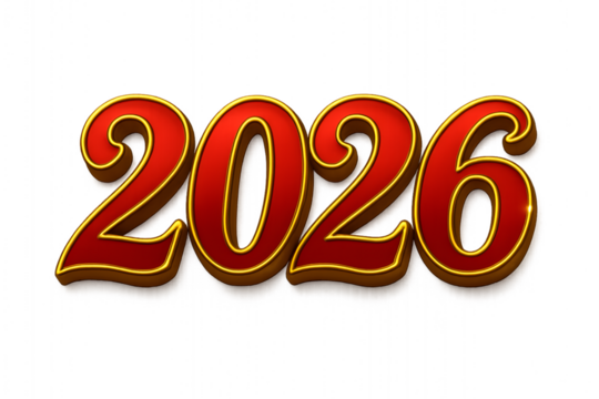 3d 2026 new year celebration golden number design on white background