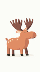 Cute cartoon moose with large antlers standing smiling simple flat minimalist style vector illustration for kid-friendly design and wildlife theme