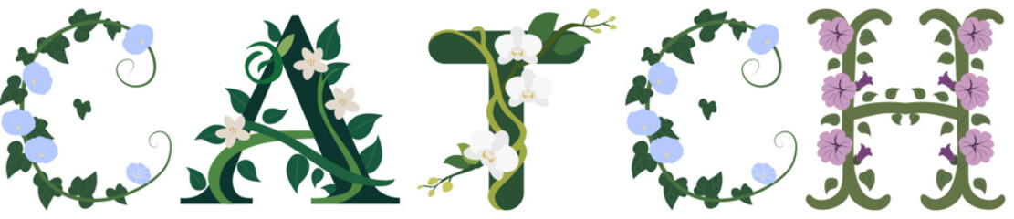 CATCH, Artistic Floral Alphabet Vector Art