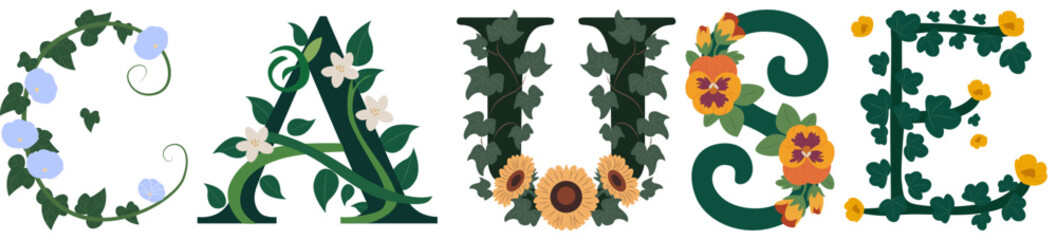 CAUSE, Classic Floral Alphabet Art Vector