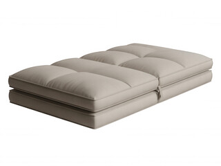 Fototapeta premium Beige fabric futon sofa bed with tufted cushions on transparent background black background image