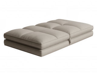 Beige fabric futon sofa bed with tufted cushions on transparent background black background image