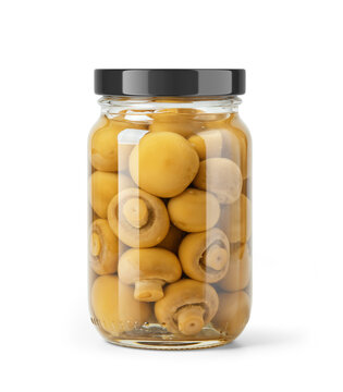 Clear Glass Jar with Champignons with Glossy Cap