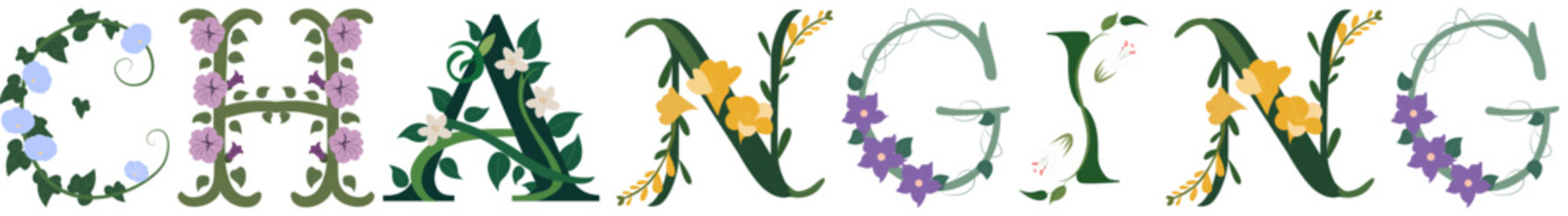 CHANGING, Delicate Floral Letter Illustration Art
