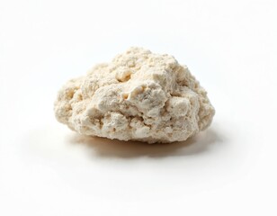 Light colored sedimentary rock specimen. Diatomite or diatomaceous earth shows intricate texture. Object isolated on white background. Natural material sample.