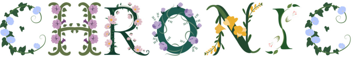 CHRONIC, Floral Letter Typography Vector
