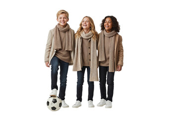 Children in Winter Outfits with Soccer Ball