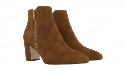 Brown Suede Ankle Boots with Zipper Detail and Block Heel transparent background image