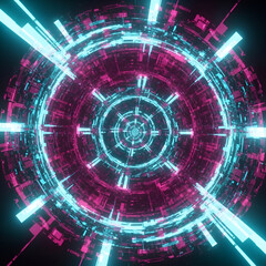 Fototapeta premium 3d icon of abstract futuristic circular portal with glowing neon cyan and magenta energy bursts