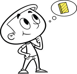 Thinking Stick Figure Vector Illustration – Hand Drawn Doodle Character in Yellow Shirt Representing Idea, Decision Making, or Problem Solving Concept