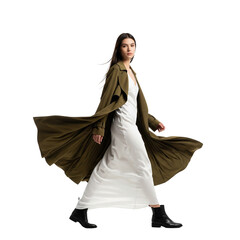 Stylish Woman in Flowing Trench Coat