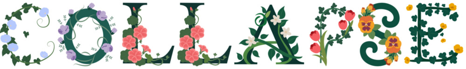 COLLAPSE, Floral Alphabet Print Decorative Vector