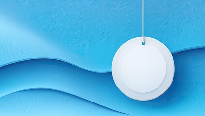 Blue layered waves, white circle suspended