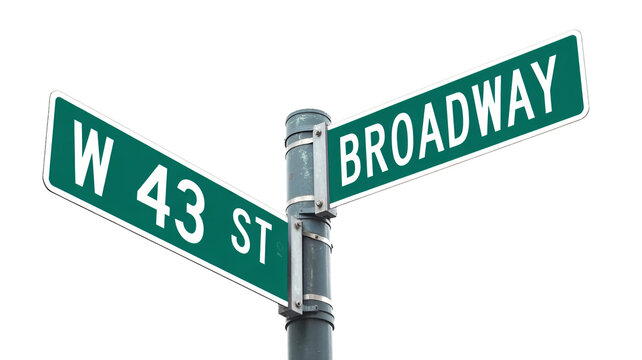 Iconic New York street signs W 43rd Street and Broadway intersection