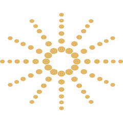 Golden Sunburst Ornate Radial Pattern With Concentric Circles And Dot Rays On A White Background