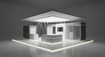 Modern trade show exhibit booth design with sleek lighting offers a professional branding opportunity for showcasing products and services at conventions