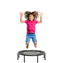 Child Jumping on Trampoline Outdoors