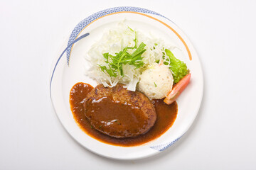 食堂のデミグラスソースハンバーグ