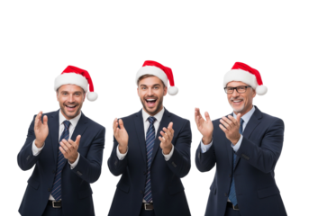 Business Team in Santa Hats Celebrating on White Background