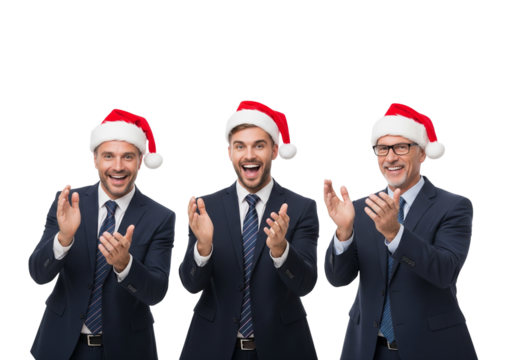 Business Team in Santa Hats Celebrating on White Background