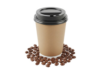 Takeaway Coffee Cup with Beans on White Background