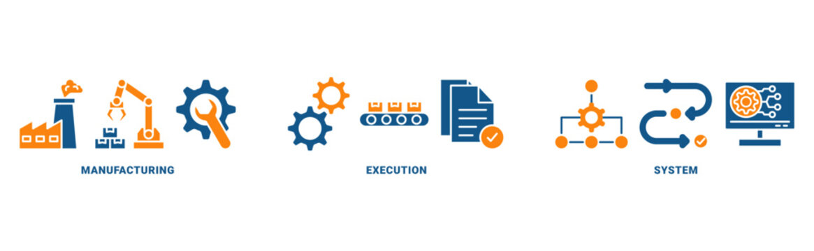 MES icon set vector concept with icon of manufacturing, execution, system 