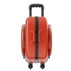 Glossy Orange Travel Suitcase With Black Wheels And Retractable Handle Isolated On Transparent Background