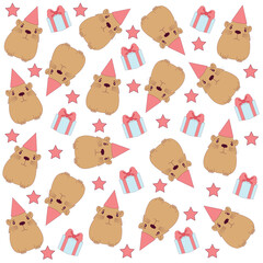 Seamless pattern with birthday capybara.