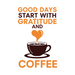 Coffee cup with heart steam and gratitude text saucer