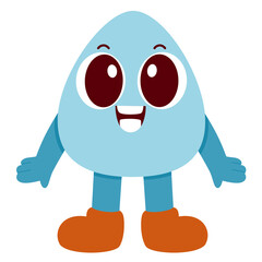 Cute Light Blue Water Drop Character with Big Eyes and Orange Shoes Smiling on Transparent Background