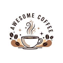 Coffee cup with steam and beans logo