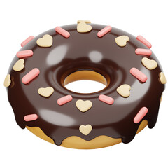 Delicious Chocolate Frosted Donut with Pink and Heart Shaped Sprinkles Isolated on Transparent Background Sweet Pastry Treat
