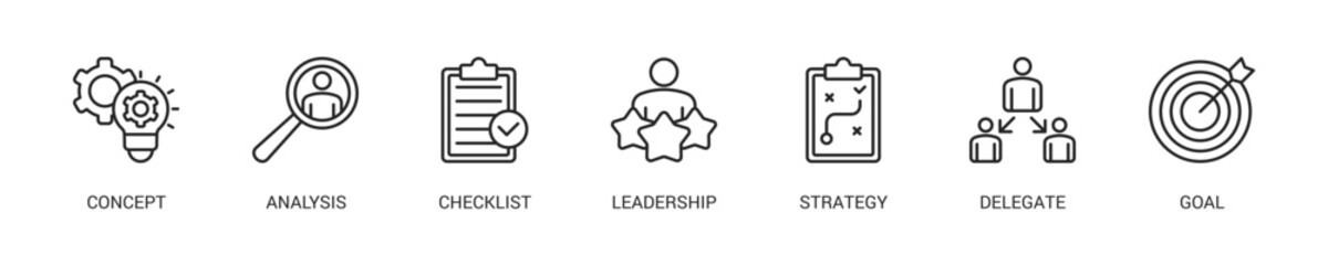 Planning Line Icon Set For Web Banner. Vector Illustration Concept With Some Icons. Designed In Line Style