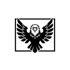 Obraz premium A stylized eagle with outstretched wings is centered within a square frame, rendered in black and white.