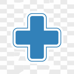 A vibrant blue medical cross icon, meticulously designed with a white border, signifying healthcare and emergency services on a transparent background.