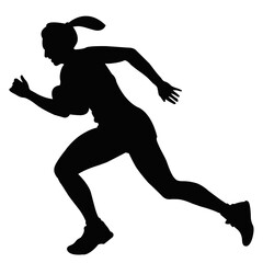 Silhouette of running woman athlete in motion. Female runner illustration, fitness, training, and healthy lifestyle concept isolated on white background