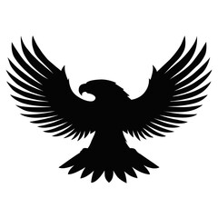Silhouette of flying eagle with open wings. Powerful bird of prey illustration, freedom and strength symbol isolated on white background