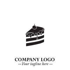 Fototapeta premium Delicious Cake Icon Symbol in Black on White Background with Sweet Minimalist Modern Design
