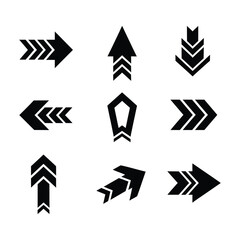 Set of simple geometric arrow shapes pointing different ways