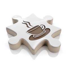 Coffee cup on a puzzle piece isolated on white background, a modern and stylish representation of coffee
