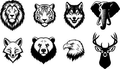 Elegant collection of wild animal silhouettes in black vector style — perfect for logos, prints, tattoos, and creative wildlife designs