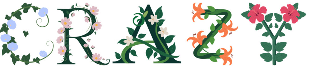 CRAZY, Charming Floral Alphabet Typography